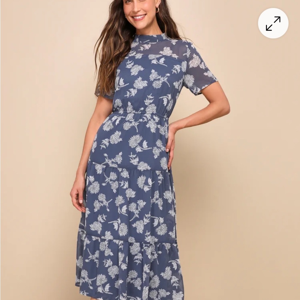 Bohme Navy Floral Midi Dress